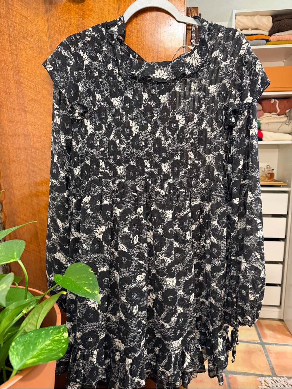 NWT Free People These Dreams Mini Dress Black Floral Ruffle M $128